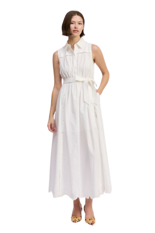 Brittany Maxi Shirt Dress white sleeveless button front maxi dress with tie waist from En Saison