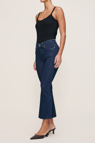 DL1961 Bridget Boot Crop Jean in Lunar Sky dark indigo denim with a high rise and cropped bootcut leg.