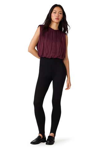 Steve Madden Milana Top in Purple Wine, a sleeveless burgundy blouse with gathered detailing and a relaxed silhouette.