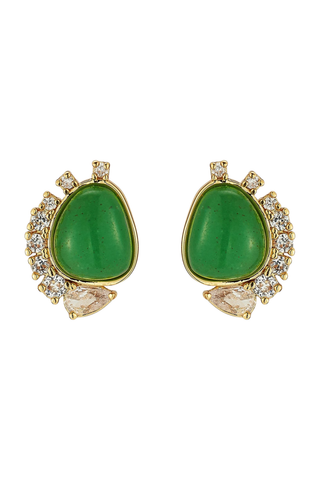 Mignonne Gavigan Doria Earrings in Green featuring vibrant green quartz gemstones framed by sparkling cubic zirconia and gold-plated accents.