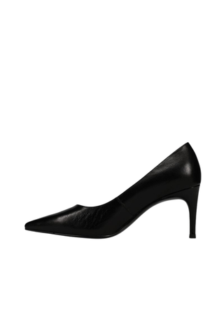 Vaneli Debs Heel in Black Ezel leather featuring a pointed toe, classic pump silhouette, and 3-inch covered stiletto heel.