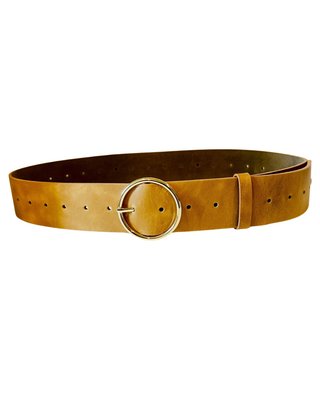 ADA Icon handcrafted leather belt with classic round buckle.