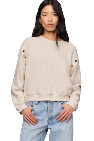 Z Supply Axel Grommet Sweatshirt in Sandstone featuring gold grommet detailing and soft French terry fabric.