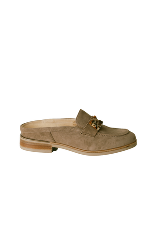 Softwaves Genita Loafer Mule in Cappuccino suede with a classic slip-on loafer silhouette.