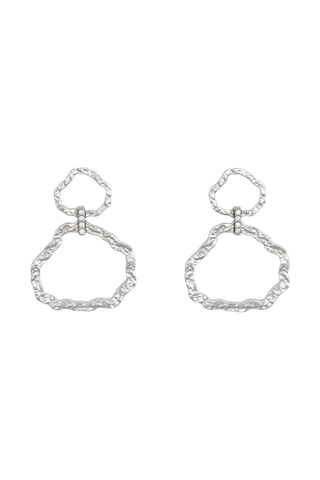 Brackish Ansonborough Drop Earrings in Sterling Silver featuring two connected organic shapes, rhodium plating, and cubic zirconia accents.