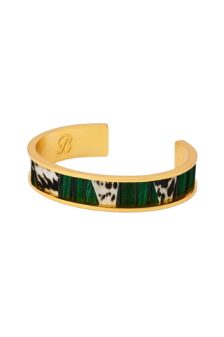 Brackish Josephine Thin Cuff featuring green detailing set in a slim polished gold-tone bracelet.