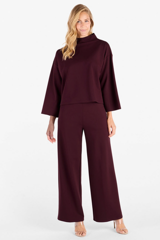 Jude Connally Marisa Top in Merlot featuring a relaxed silhouette, funnel neckline, and long sleeves.