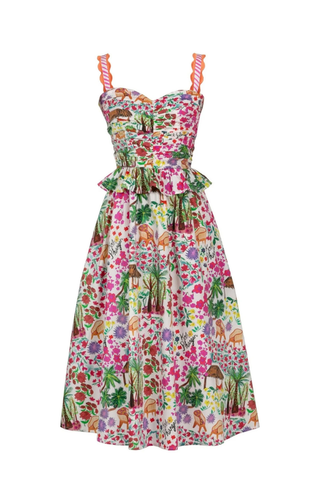 Celia B Kei Dress Multi colorful tropical print midi dress with ruched bodice Monkee's of the West End