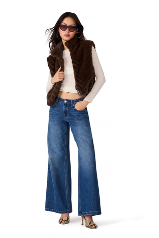 Steve Madden Luxie Vest in Dark Espresso featuring a rich brown faux-fur texture, sleeveless silhouette, and open front.