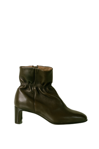 Softwaves Prada Bootie in Chocolate featuring a sleek brown ankle silhouette, softly pointed toe, and block heel.
