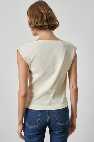 Lilla P Drape Neck Wedge Top in Rope ivory featuring a softly draped neckline, cap sleeves, and relaxed silhouette.