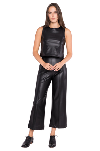 Vegan Leather Straight Leg Crop Pant, Black