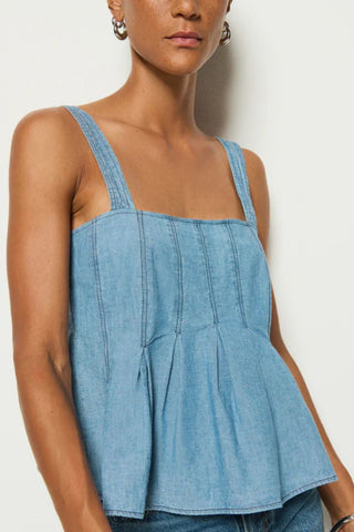Dove Pleated Tank, Blue Chambray