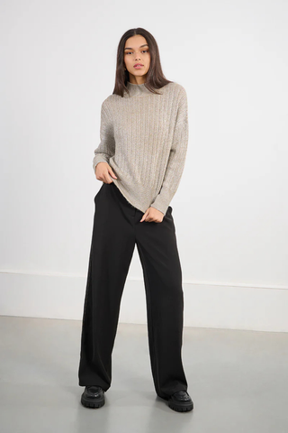 Shimmer Cable Knit Sweater, Beige
