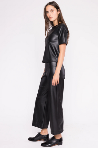 Vegan Leather Long Top, Black