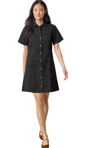 Paneled Shirt Dress, Black