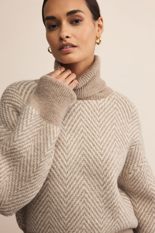 Balkan Funnel Neck Sweater, Smoked Heather
