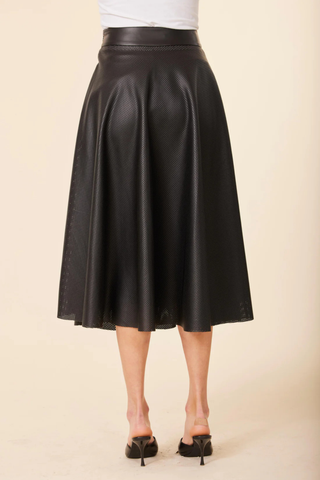 Faux Leather Perforated Skirt, Black