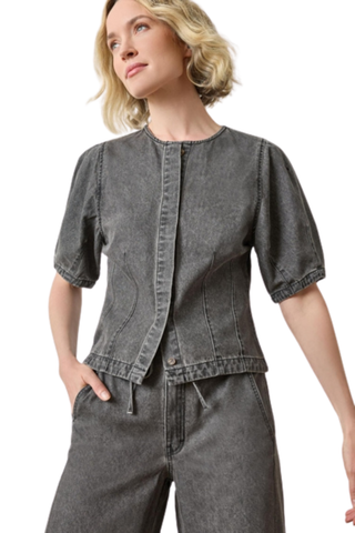 Denim Full Sleeve Seamed Top, Grey Denim