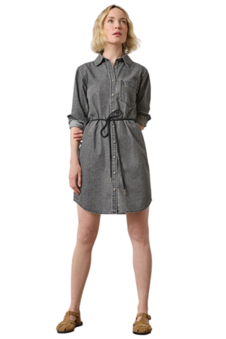 Denim Button Down Shirt Dress, Grey Denim