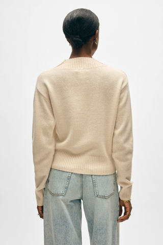 Cashmere V-Neck Sweater, Natural Heather