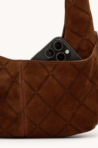 Tom Zip Med Handbag, Chocolate Diamond Suede