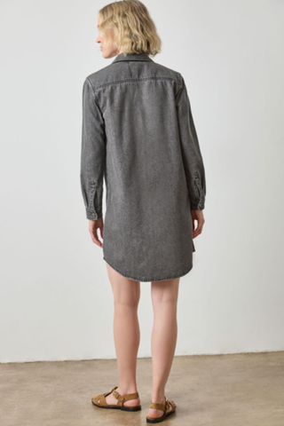 Denim Button Down Shirt Dress, Grey Denim
