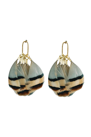 Feather Statement Earrings, Brown Striped