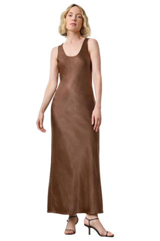 Satin Bias Maxi Dress, Chocolate