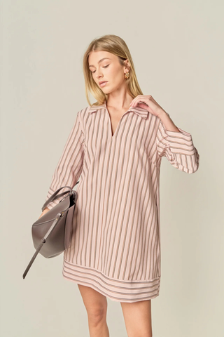 Mini Shirt Dress, Light Pink/Brown