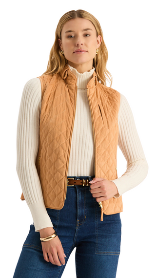 Faux Suede Moto Vest, Golden Wheat