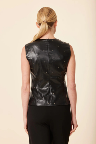 Faux Leather Studded Top, Black