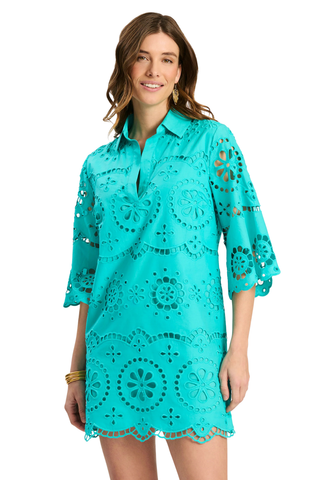Tyler Böe Penny eyelet tunic dress in ceramic with mini silhouette and eyelet detail