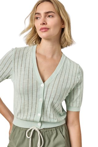 Open Stitch V-Neck Cardigan, Blue Mist