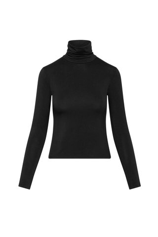 Ripley Rader Modal Turtleneck in Black featuring a fitted body-skimming silhouette, high neckline, and extra-long sleeves.