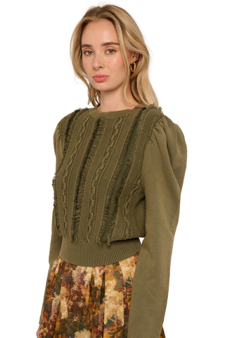 Love the Label Liv Knit Pullover in Ivy Green featuring a textured knit, crew neckline, fitted silhouette, and long sleeves.