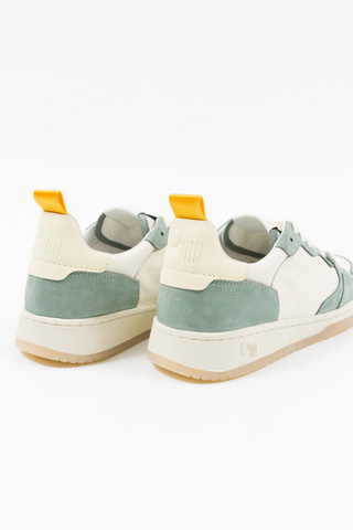 ONCEPT Phoenix Sneaker in Agave featuring a cream and soft green paneled upper, lace-up design, low-top silhouette, and gum sole.