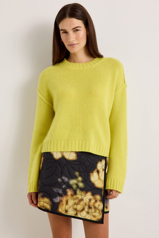 Marie Oliver Ozzie Sweater in Vivid featuring a bright citron yellow color, relaxed oversized silhouette, and luxurious cashmere knit.