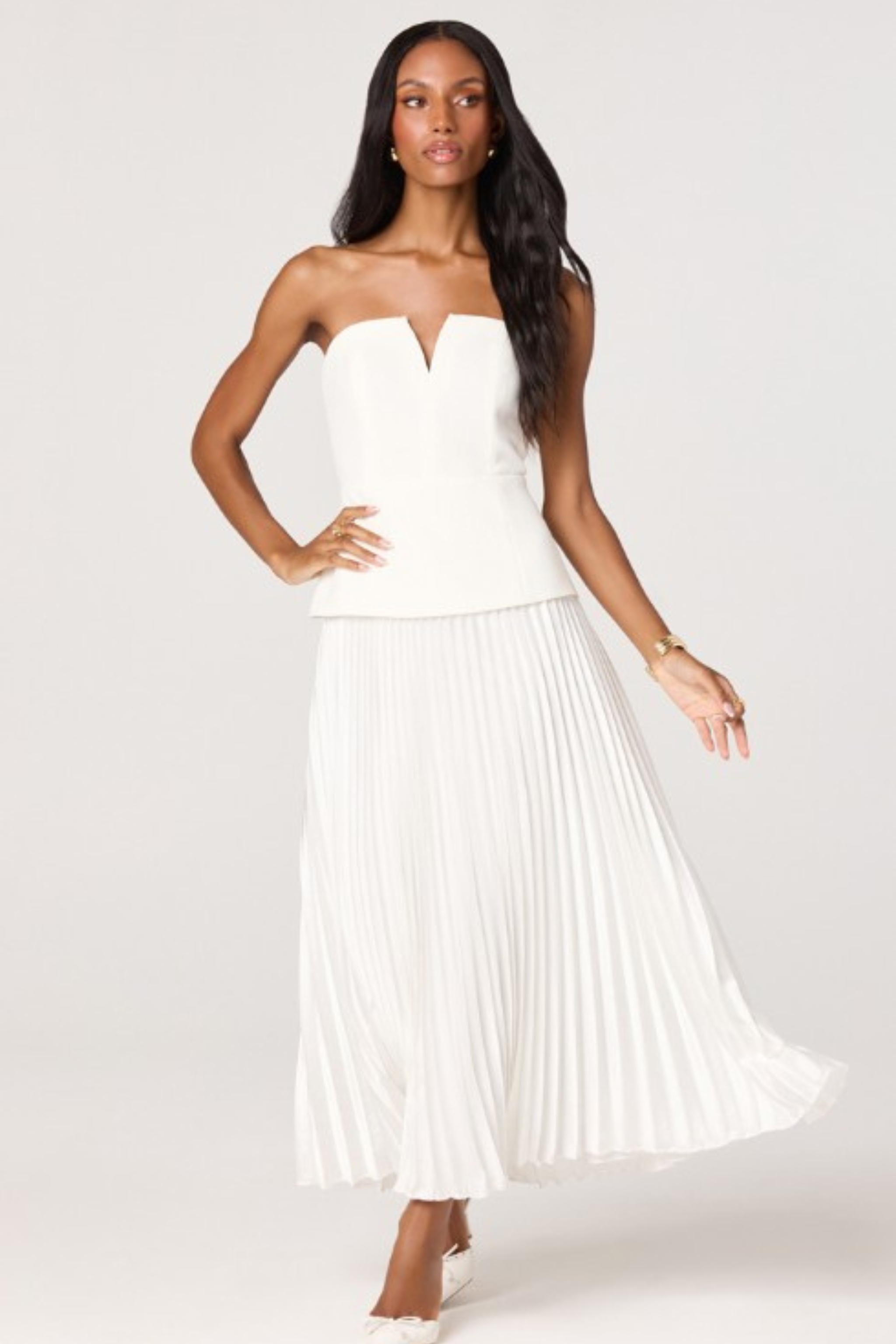 strapless white pleated dress White Strapless Pleated Tulle Maxi Dress Peacocks & Pearls Lexington