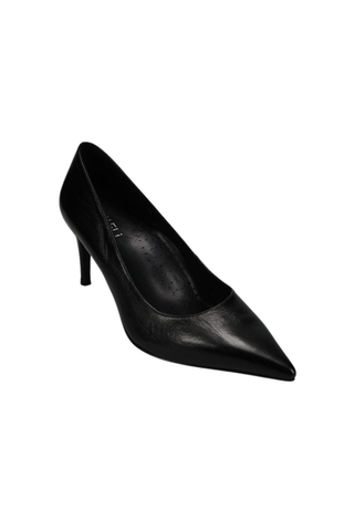Vaneli Debs Heel in Black Ezel leather featuring a pointed toe, classic pump silhouette, and 3-inch covered stiletto heel.