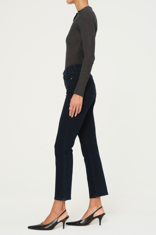 DL1961 Mara Straight Jean in Flatiron featuring a mid-rise ankle-length straight silhouette in a polished deep indigo wash.
