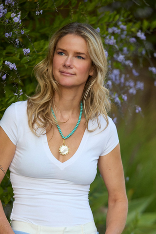 Mignonne Gavigan Semi Precious Odyssey Necklace in Blues featuring turquoise beads and a reversible compass charm.