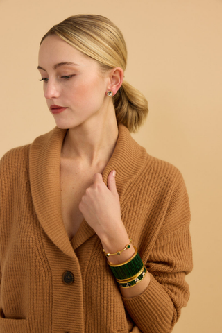Brackish Josephine Thin Cuff featuring green detailing set in a slim polished gold-tone bracelet.