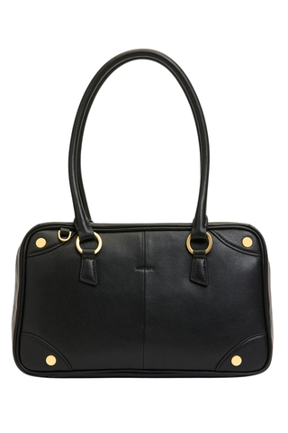 Meredith Med Handbag, Black/Gold