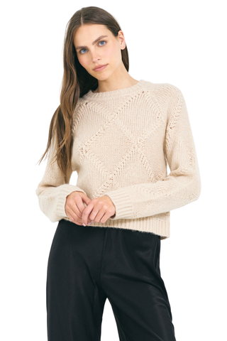 Agnes Crewneck Sweater, Sand Combo