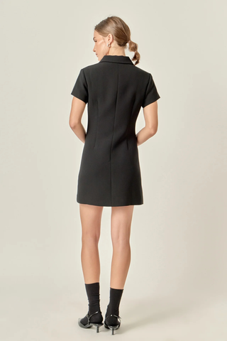 Button Collar Mini Dress,  Black