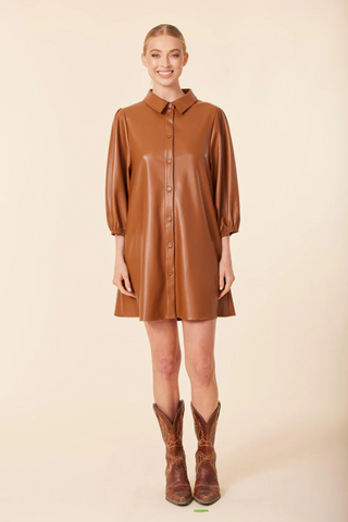 Puff Sleeve Mini Dress, Saddle