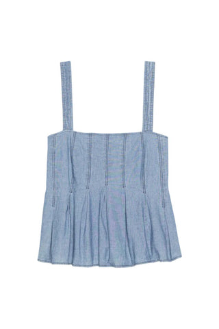 Dove Pleated Tank, Blue Chambray