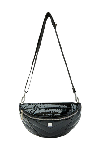 Little Runaway Handbag, Black Patent + Silver