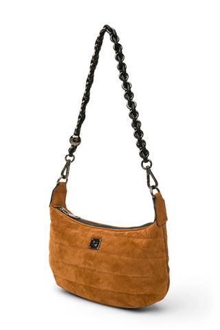 Mini Moon Handbag, Golden Suede
